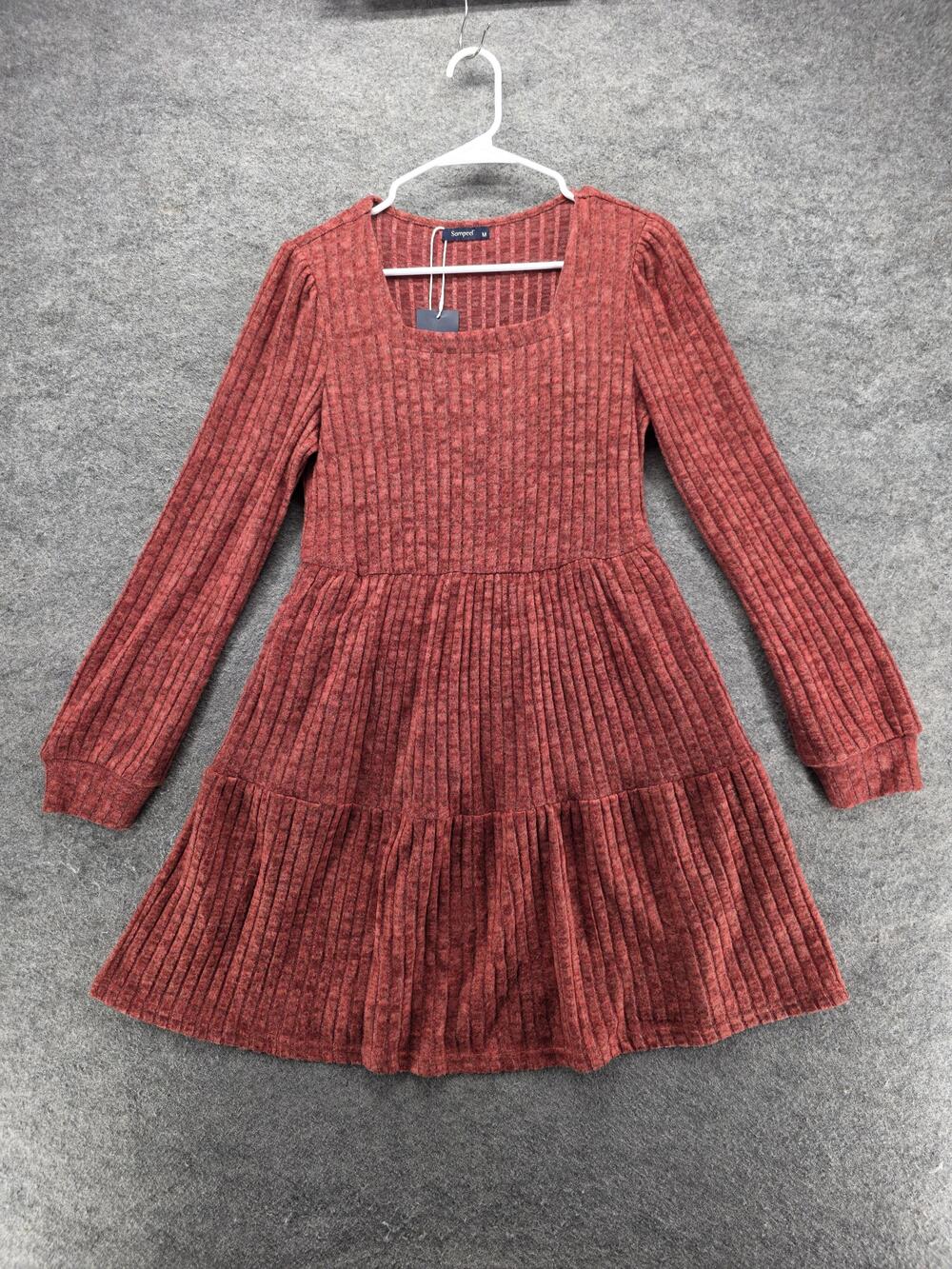 Sampeel Dress Womens M Red Sweater Dress Fit & Flare Square Neck Short Ruffle